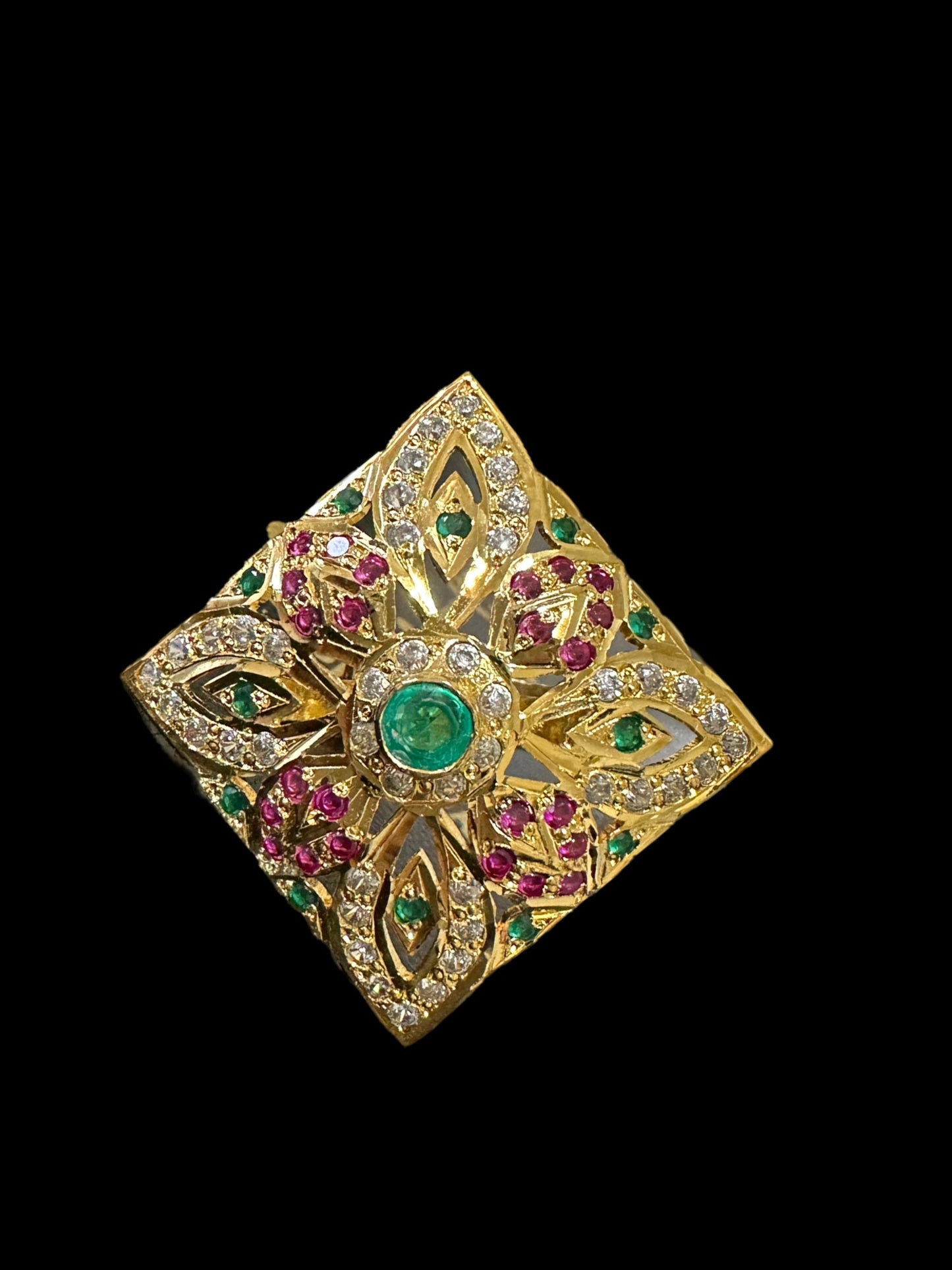 Ruby emerald gold plated silver ring ( READY TO SHIP )