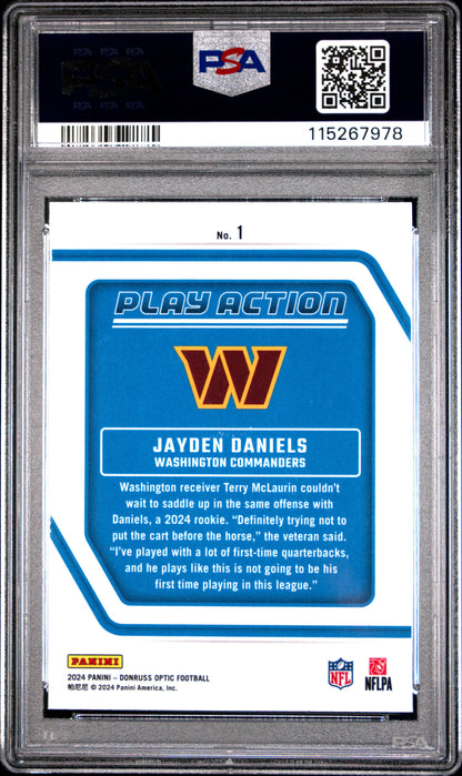 Graded 2024 Panini Donruss Optic Jayden Daniels #1 Play Action Rookie RC Football Card PSA 10 Gem Mint