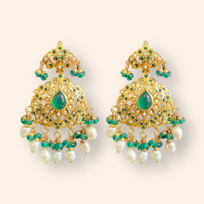 Emerald pearl gold plated silver earrings ( READY TO SHIP )