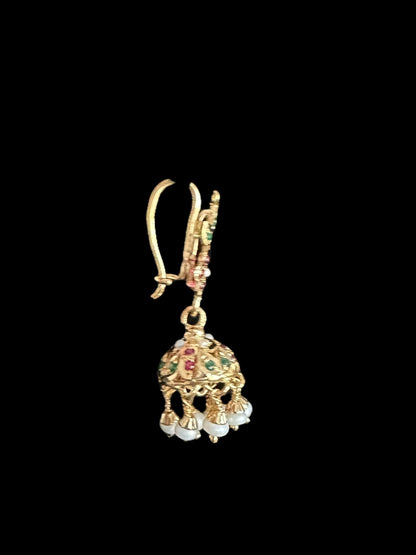 Light weight jhumka earrings in gold plated silver - ruby emerlad ( SHIPS IN 5 WEEKS )