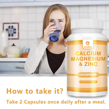 Calcium + Magnesium + Zinc Capsules - Supports Bone Health, Nerve and Muscle Function, Immune Support - 120 Capsules
