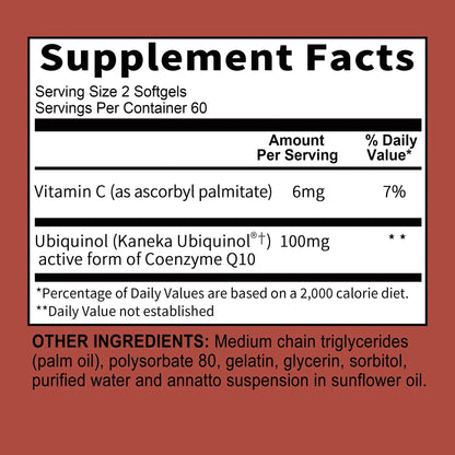 Ubiquinol CoQ10 100mg - Antioxidant, Support Brain, Heart & Cardiovascular Health, Balance Blood Pressure - 120 Capsules