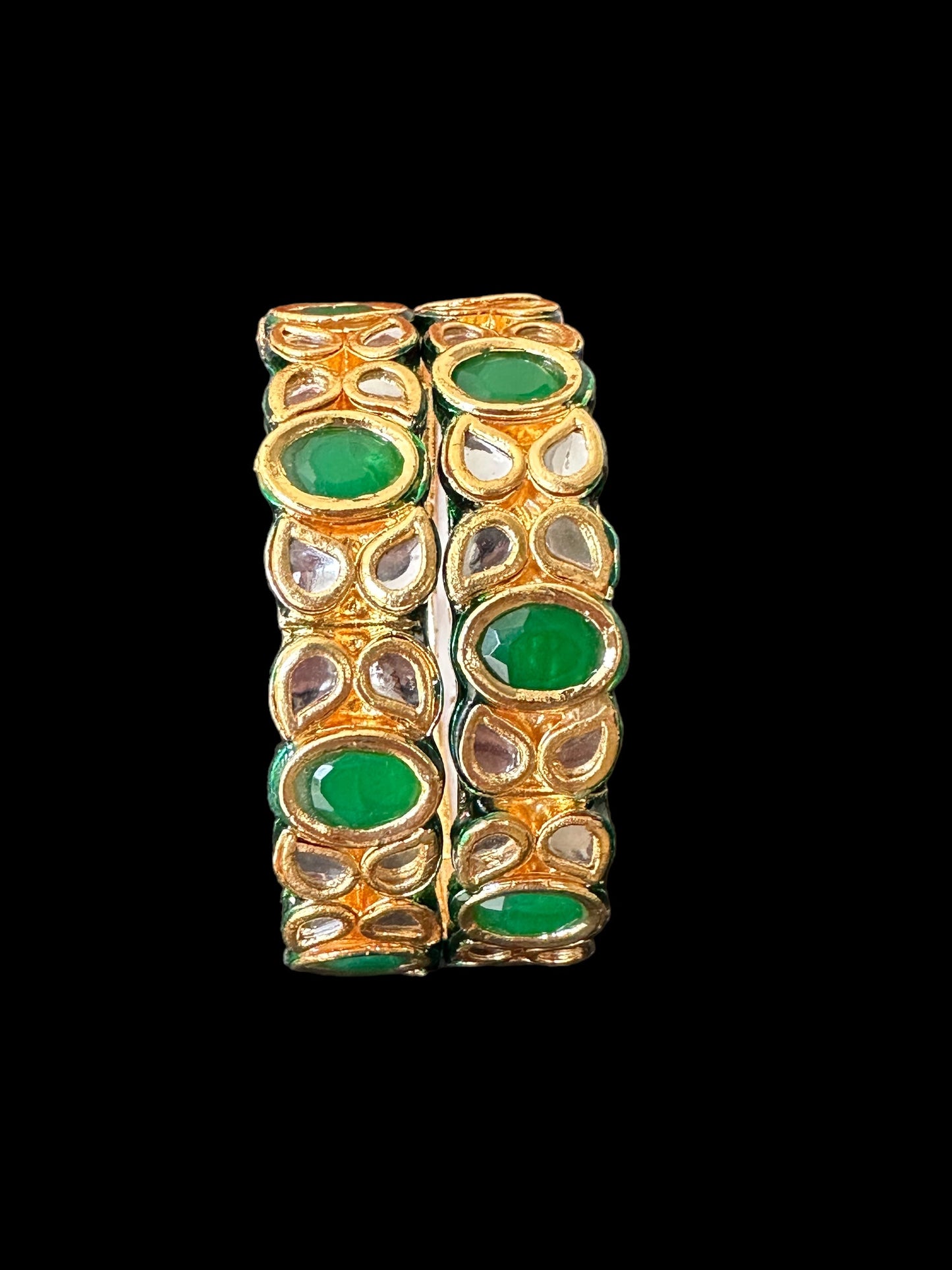 B179 Amelia kundan bangles in green  ( READY TO SHIP ) 2.2/2.4/2.6