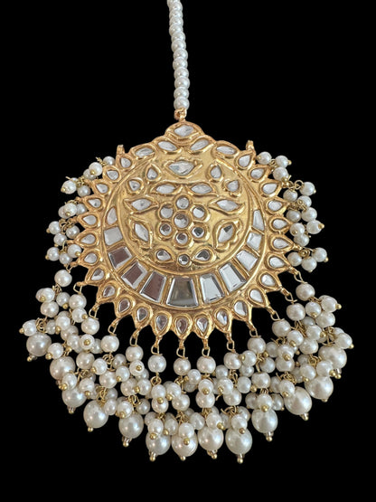 JTK34 kundan jhoomar tika with pearls ( READY TO SHIP )