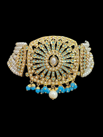 C514 Gold plated jadau choker in turquoise   ( READY TO SHIP  )