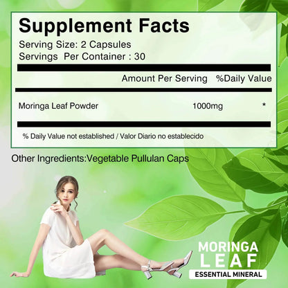 Moringa Supplement - Promote Bone, Joint, Immune Health | Enhance Energy, Endurance, Concentration - 60 Capsules