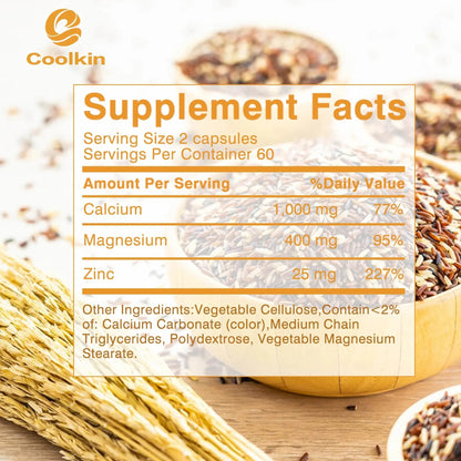 Calcium + Magnesium + Zinc Capsules - Supports Bone Health, Nerve and Muscle Function, Immune Support - 120 Capsules