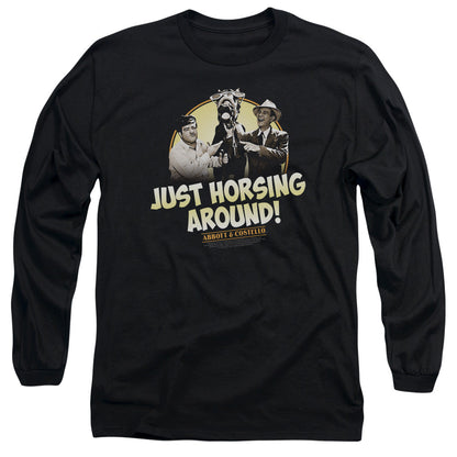 Abbott & Costello Horsing Around Mens Long Sleeve Shirt Black Officially Licensed