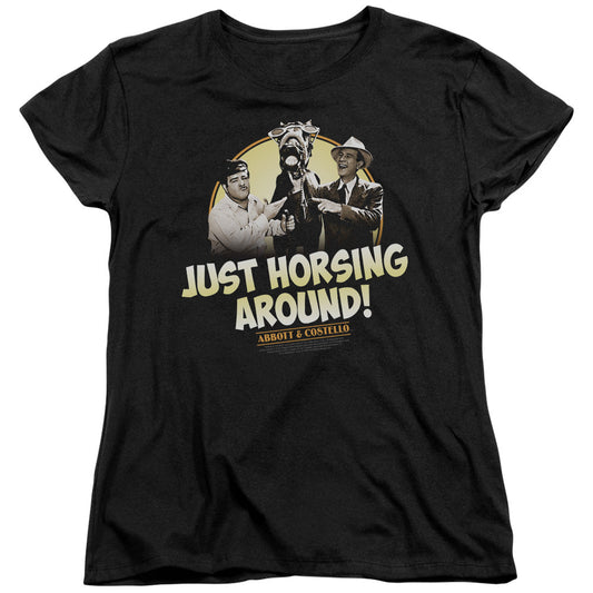 Abbott & Costello Horsing Around Womens T Shirt Black Officially Licensed