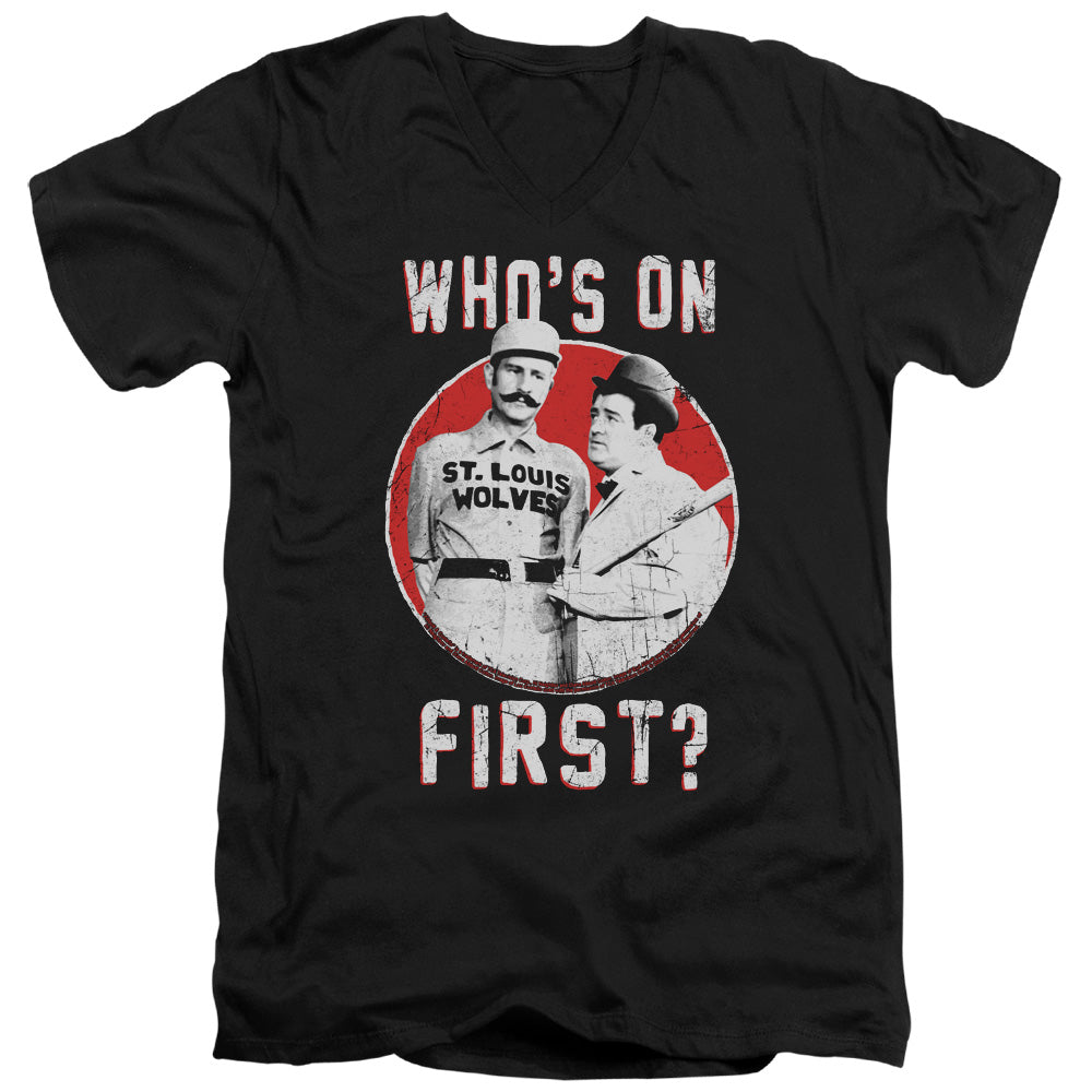 Abbott & Costello First Mens Slim Fit V-Neck T Shirt Black Officially Licensed