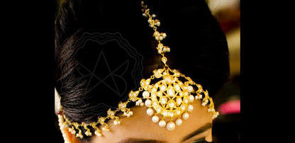 DJTK357 Neelofar moissanite Polki mathapatti with fresh water pearls ( READY TO SHIP)