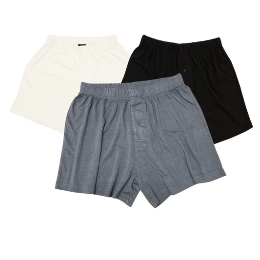 Men's Bamboo Viscose Boxers - 3-Pack Mixed Colors - Cream, Charcoal, Black