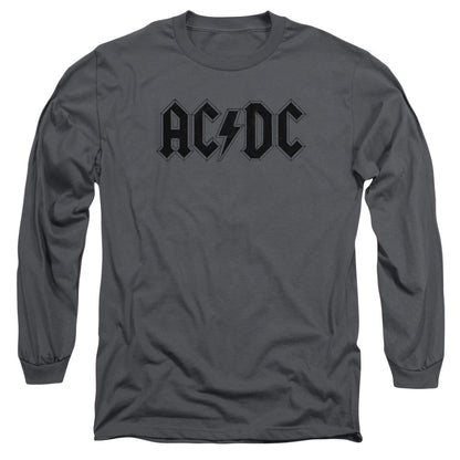 AC/DC Worn Logo Mens Long Sleeve Shirt Charcoal Officially Licensed