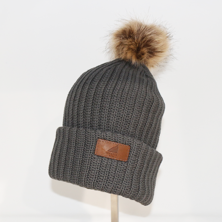 Adult Cotton Cuff with Shepard Pom Cool Gray