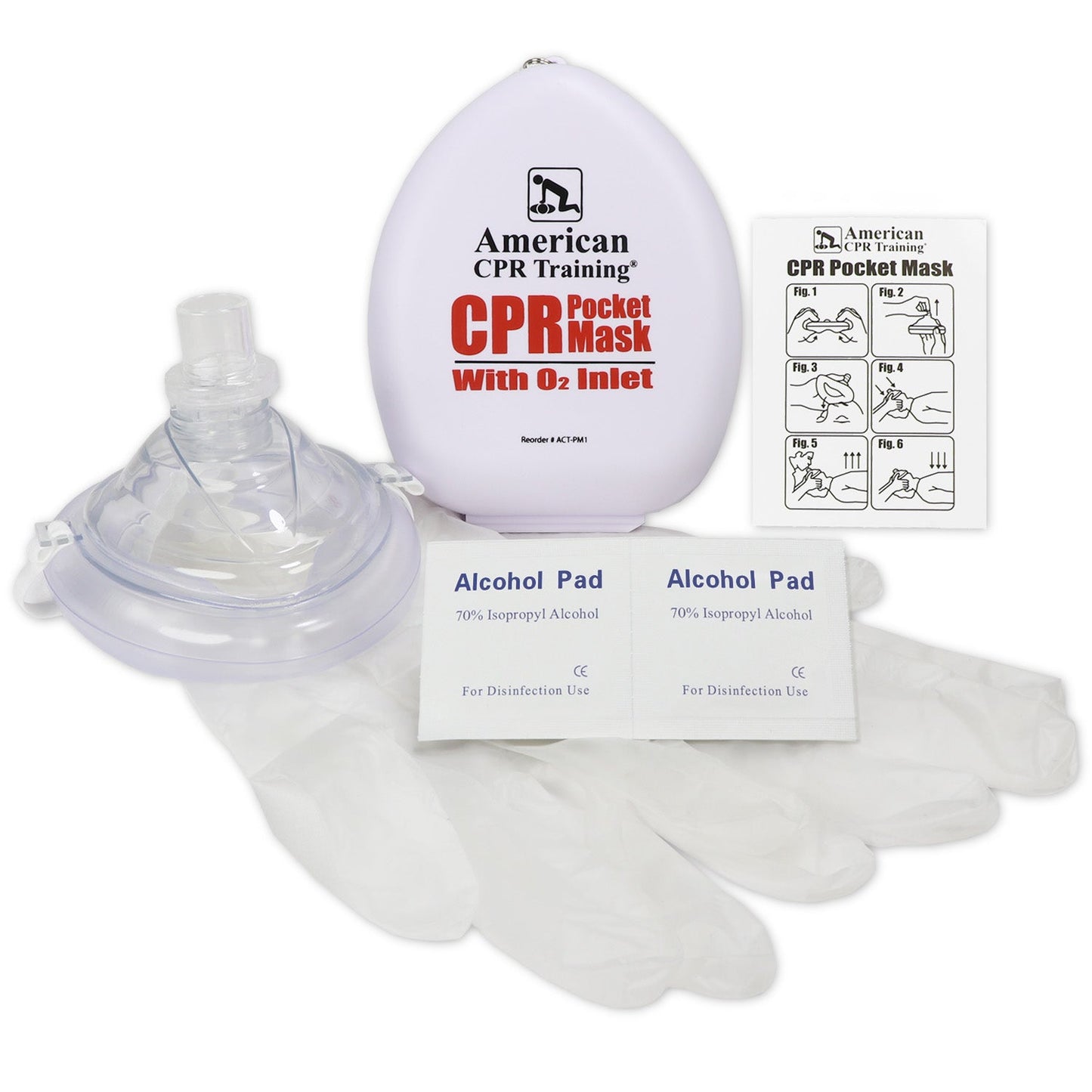 American CPR Pocket Mask, Plastic Case, Adult/Child/Infant with O2 Inlet