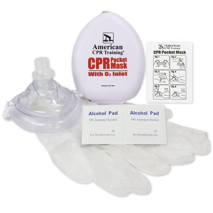 American CPR Pocket Mask, Plastic Case, Adult/Child/Infant with O2 Inlet