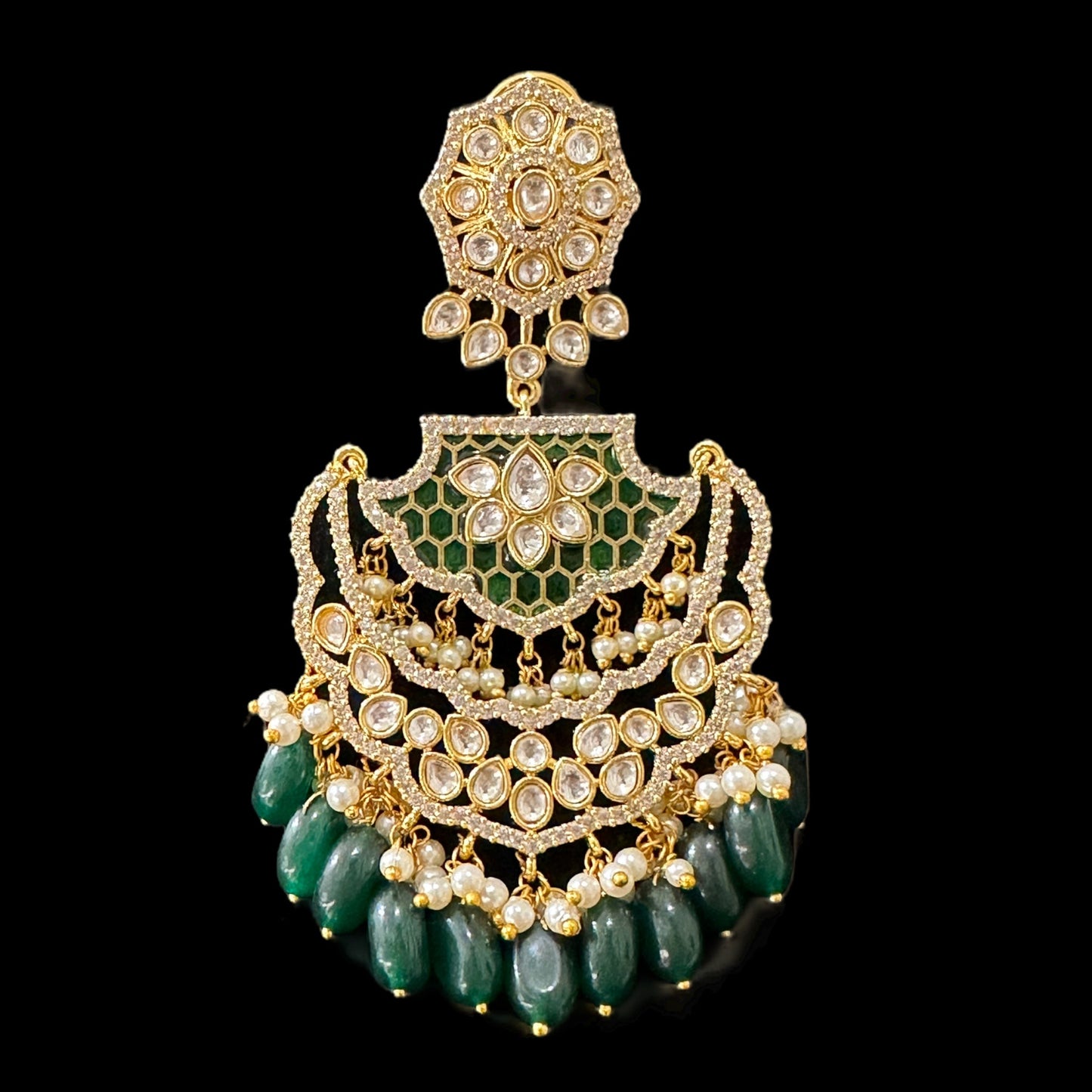 DER546 polki with green  meenakari statement earrings ( READY TO SHIP)