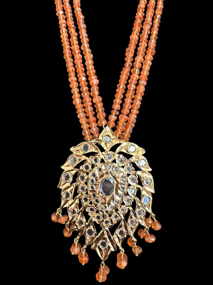 DLN122 Alvira long necklace with earrings in real carnelian beads ( SHIPS IN 2 WEEKS  )