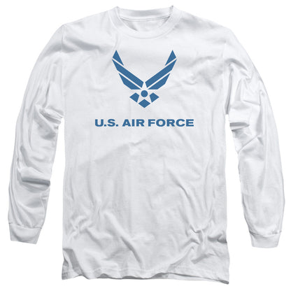 Air Force Distressed Logo Mens Long Sleeve Shirt White Officially Licensed