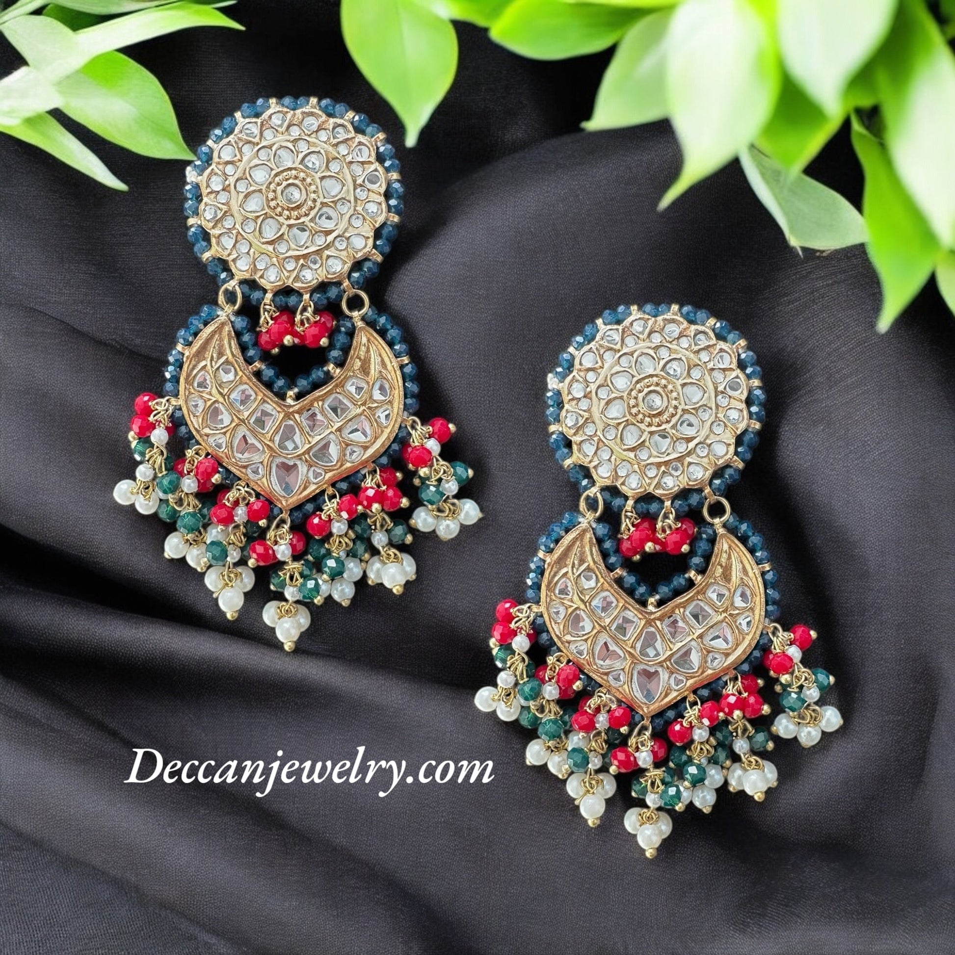 DER639 Sapphire ruby emerlad thapa kundan earrings READY TO SHIP