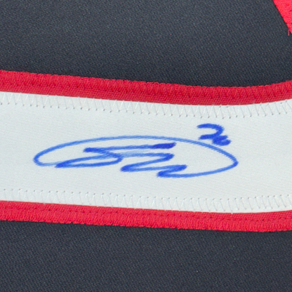 Framed Autographed/Signed Sebastian Aho 35x39 Carolina Black Hockey Jersey JSA COA