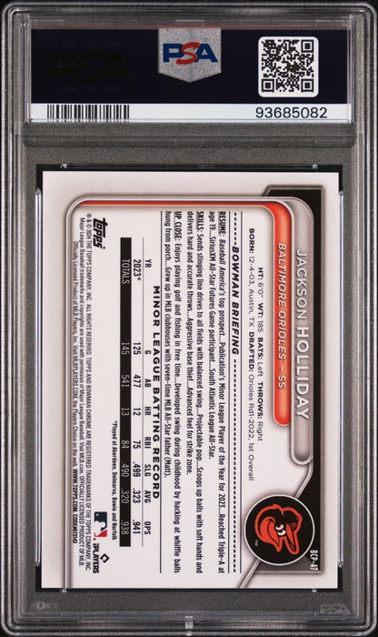Graded 2024 Topps Bowman Jackson Holliday #BCP47 Chrome Prospects Speckle Rookie RC Baseball Card PSA 10 Gem Mint