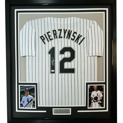 Framed Autographed/Signed AJ A.J. Pierzynski 35x39 Chicago Pinstripe Baseball Jersey PSA/DNA COA