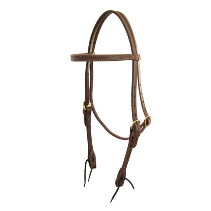 AJ Tack Oiled Harness Leather Double-N-Stitched Browband Headstall