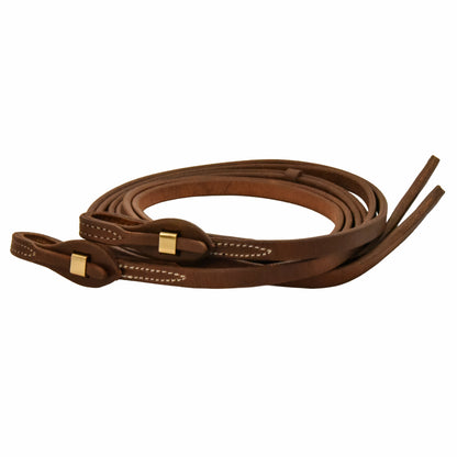 AJ Tack Oiled Harness Leather Brass Quick Change Split Reins - 5/8in x 8ft