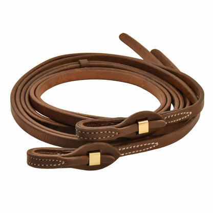 AJ Tack Oiled Harness Leather Brass Quick Change Split Reins - 5/8in x 8ft
