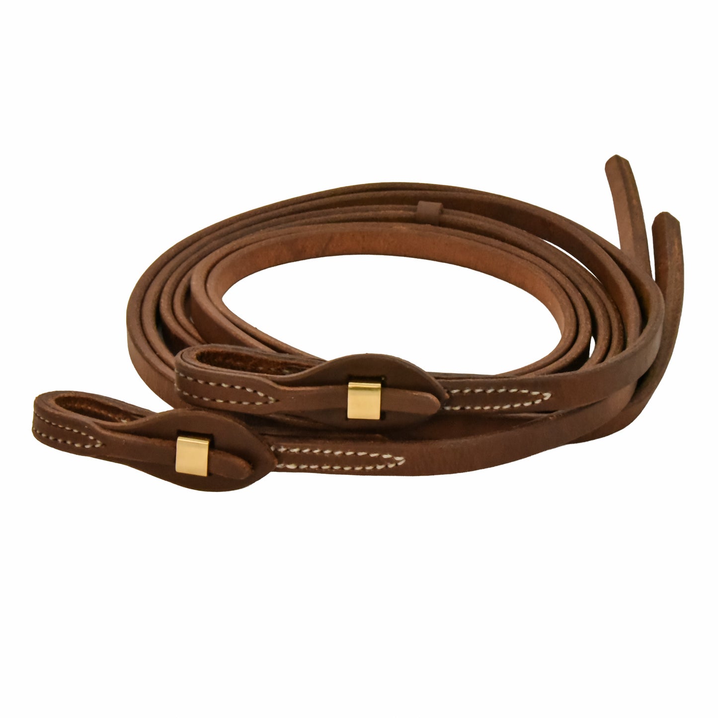 AJ Tack Oiled Harness Leather Brass Quick Change Split Reins - 5/8in x 8ft