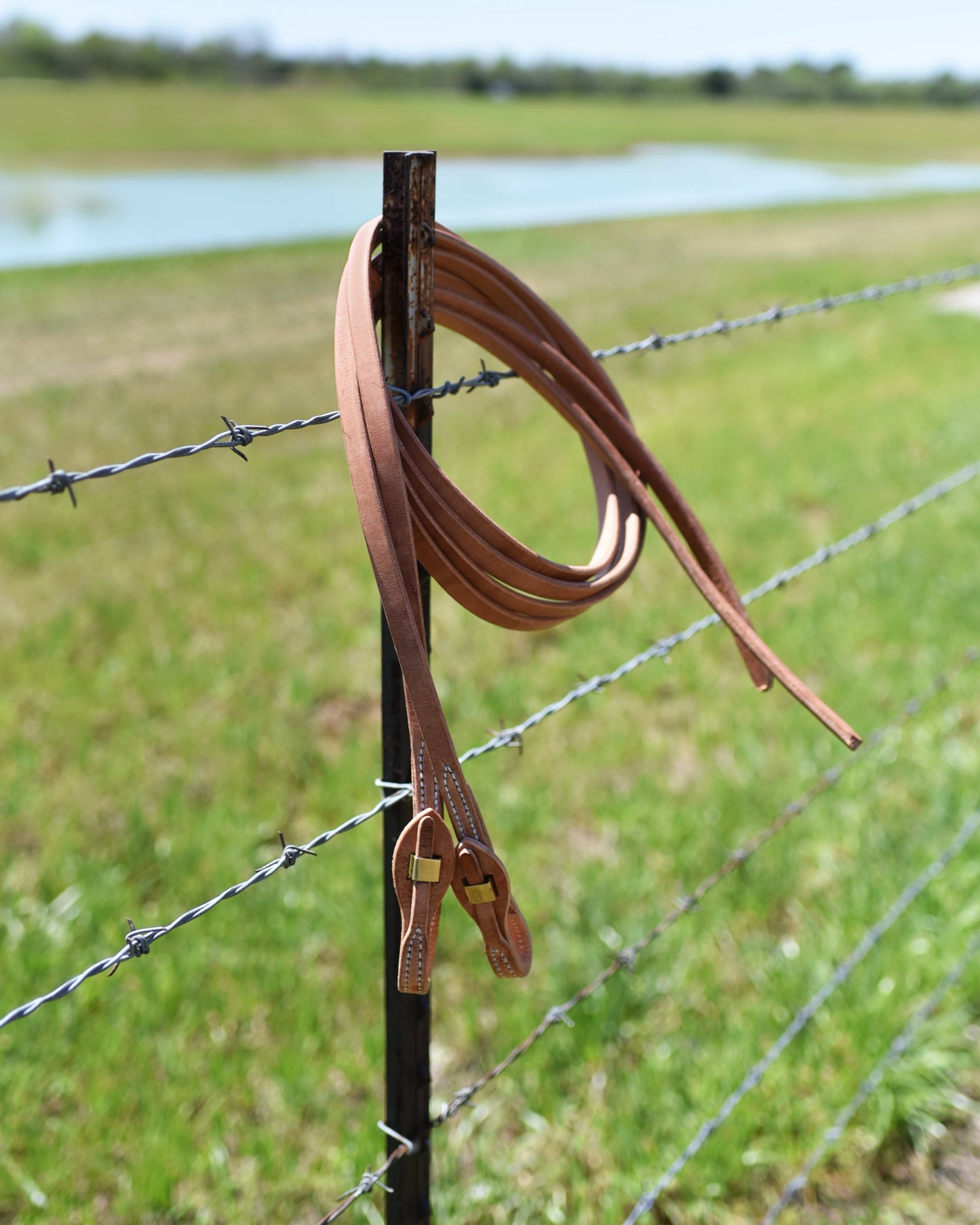 AJ Tack Harness Leather Brass Quick Change Split Reins - 5/8in x 8ft