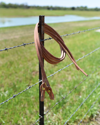 AJ Tack Harness Leather Brass Quick Change Split Reins - 5/8in x 8ft