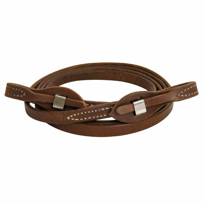 AJ Tack Oiled Harness Leather Stainless Steel Quick Change Roper Reins - 5/8in x 8ft