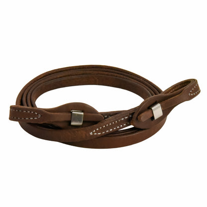 AJ Tack Oiled Harness Leather Stainless Steel Quick Change Roper Reins - 5/8in x 8ft