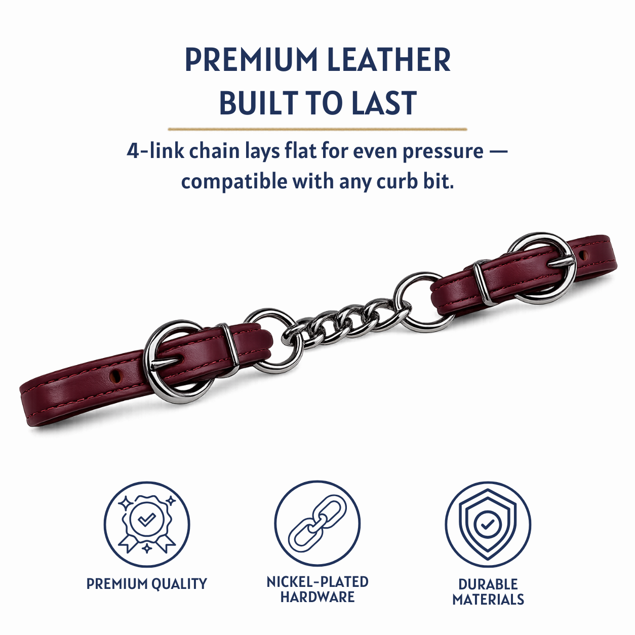 AJ Tack Latigo Leather Curb Chain, Made in the USA