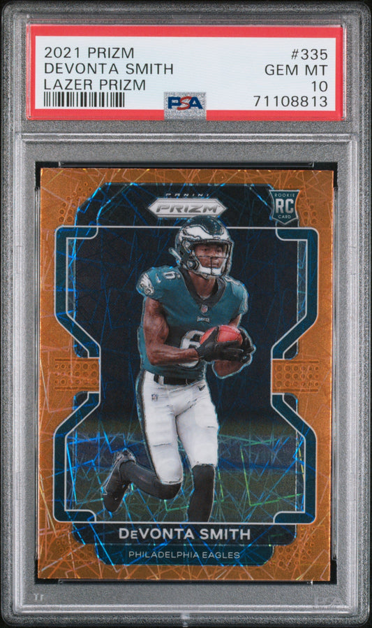 Graded 2021 Panini Prizm Devonta Smith #335 Lazer Rookie RC Football Card PSA 10