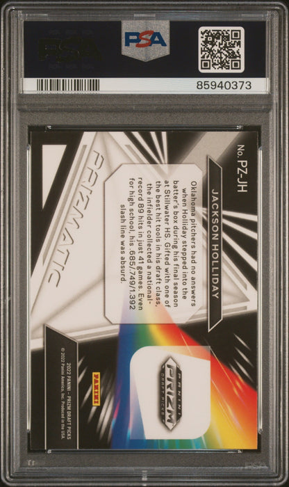Graded 2022 Panini Prizm Draft Picks Jackson Holliday #PZJH Prizmatic Rookie RC Baseball Card PSA 10 Gem Mint