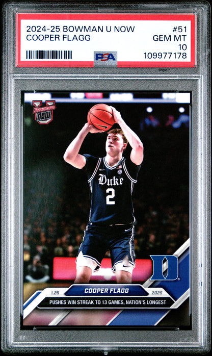 Graded 2024 Topps Bowman U Now Cooper Flagg #51 Rookie RC Basketball Card PSA 10 Gem Mint