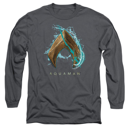Aquaman Movie Water Shield Mens Long Sleeve Shirt Charcoal Officially Licensed