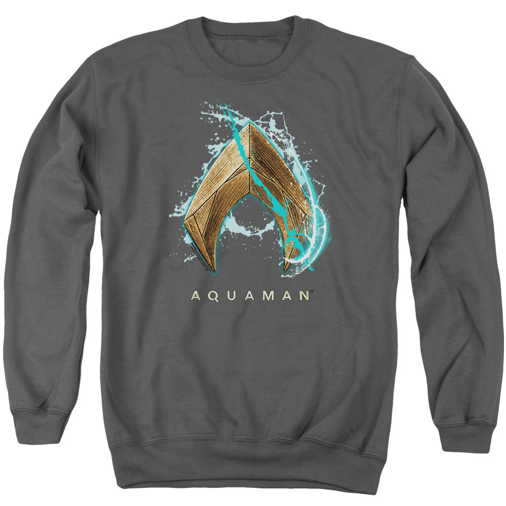Aquaman Movie Water Shield Mens Crewneck Sweatshirt Charcoal Officially Licensed