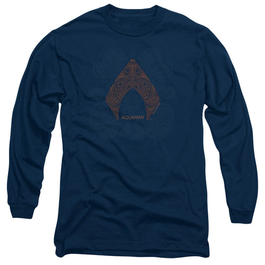 Aquaman Movie Aqua Paisley Mens Long Sleeve Shirt Navy Blue Officially Licensed