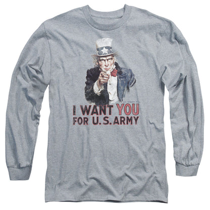 Army I Want You Mens Long Sleeve Shirt Athletic Heather Officially Licensed