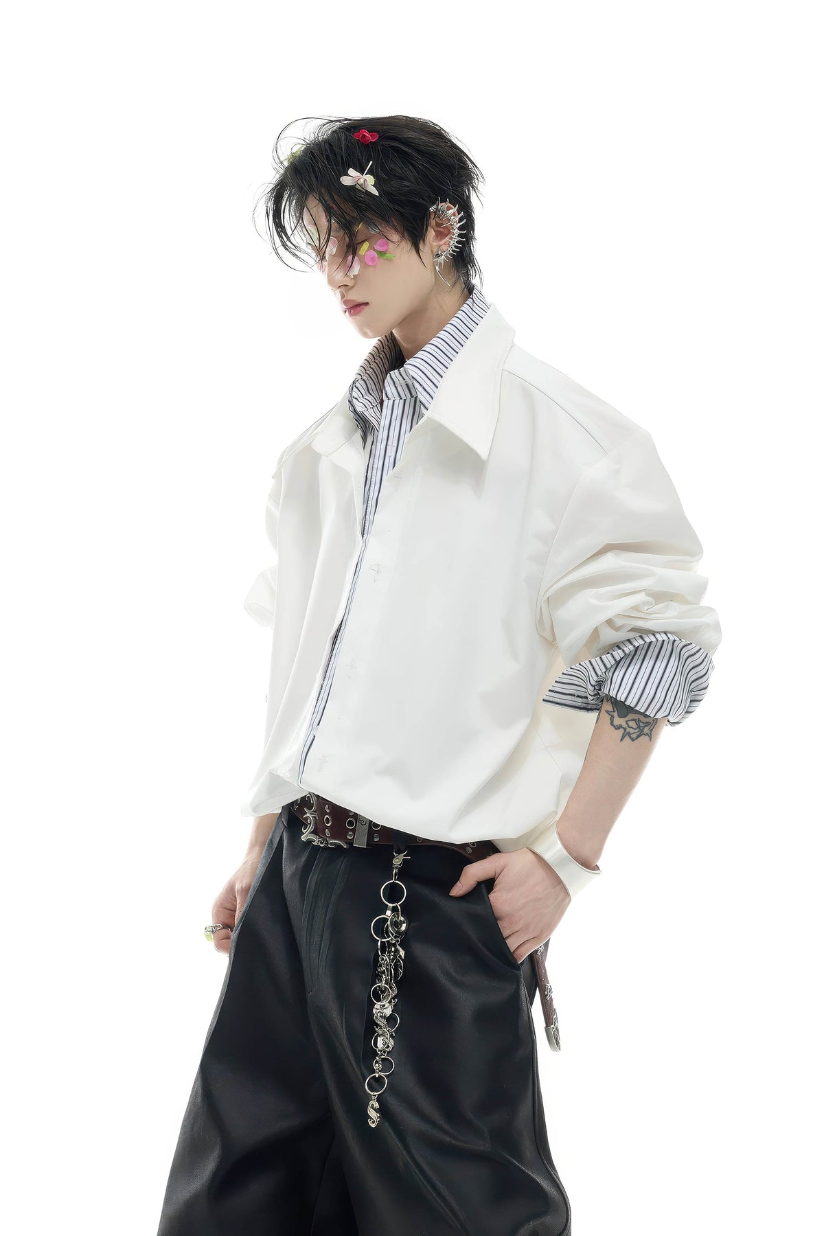 Deconstructed Stripe Shirt - Colorblock Layered Designer Top