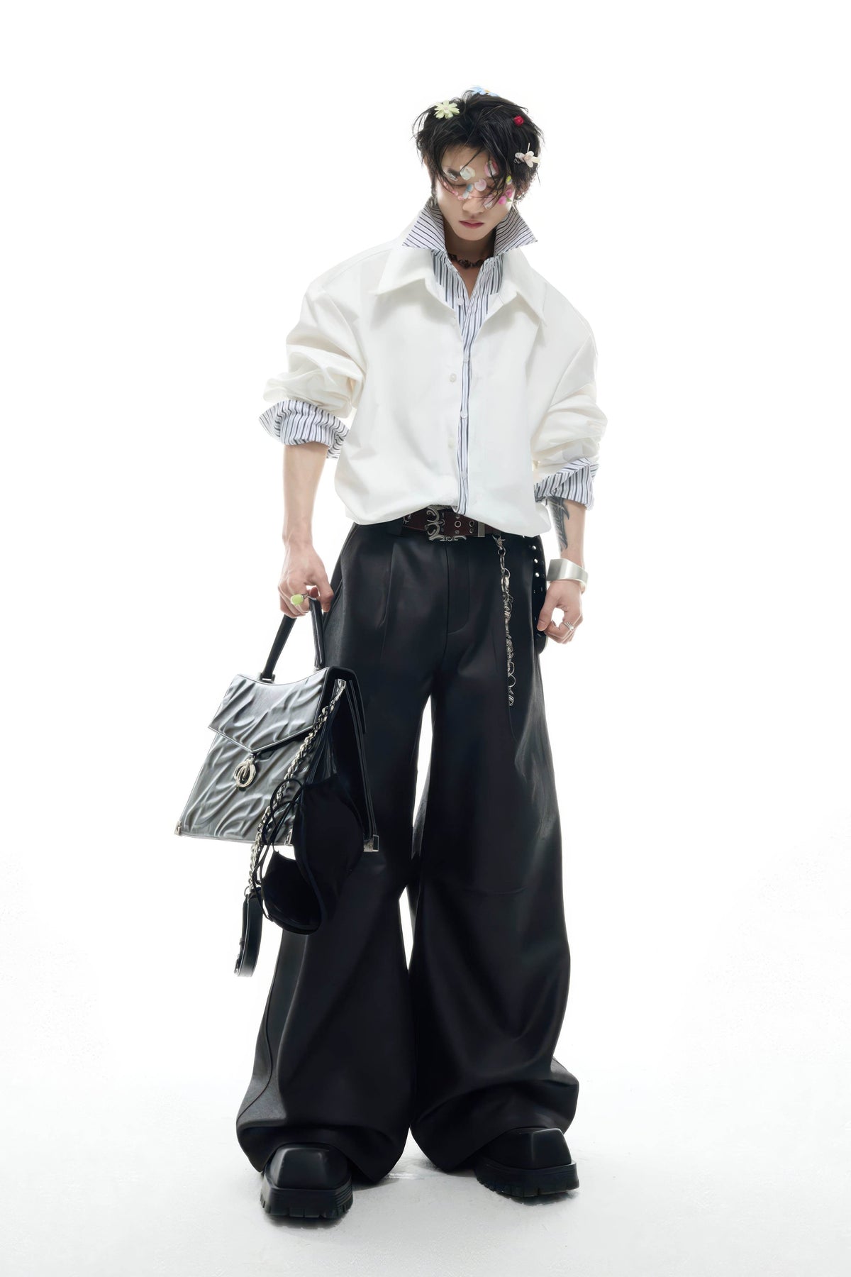 Deconstructed Stripe Shirt - Colorblock Layered Designer Top