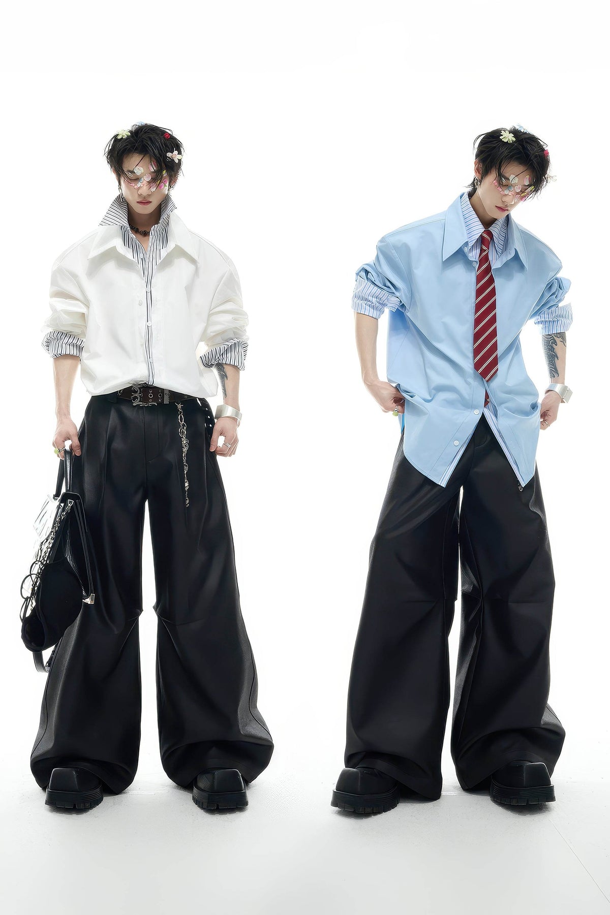 Deconstructed Stripe Shirt - Colorblock Layered Designer Top