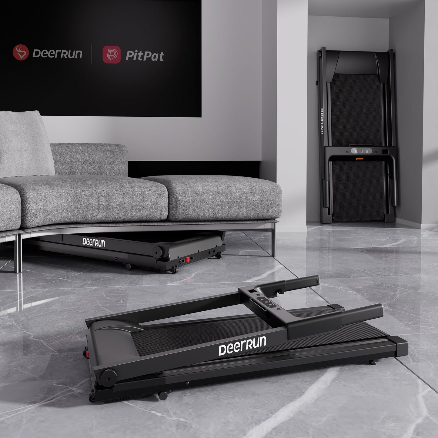 DeerRun All-New 2026 A1 Pro Move+ Smart Foldable Treadmill with 6% Incline & NFC | 350Lbs, 10mph, Black