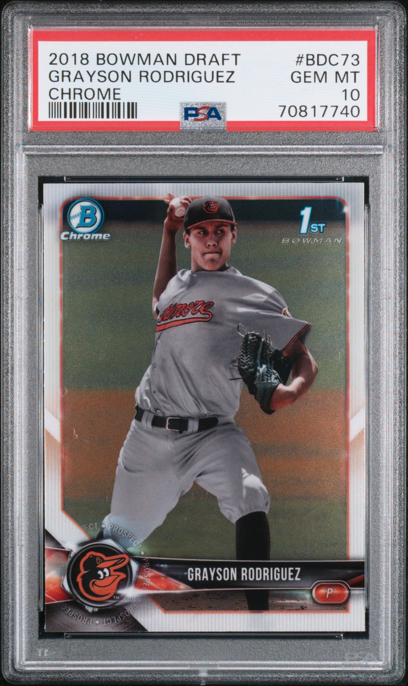 Graded 2018 Topps Bowman Draft Grayson Rodriguez #BDC73 Chrome Rookie RC Baseball Card PSA 10 Gem Mint