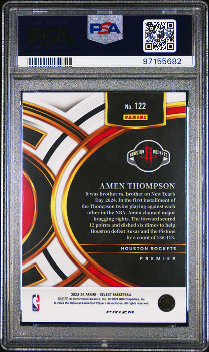 Graded 2023 Panini Select Amen Thompson #122 Red Cracked Ice Rookie RC Basketball Card PSA 10 Gem Mint