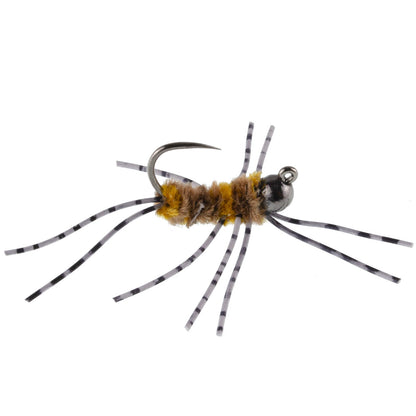 Barbless Pat's Barred Rubber Legs Tungsten Bead Jigged Coffee/Tan Euro Nymph  - Set of 6 Flies Hook Size 6